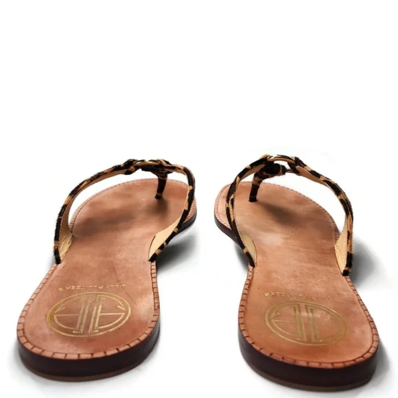 Lilly Pulitzer McKim Leopard Print Calf-Hair Leather Gold Ring Thong Sandals - Picture 8 of 12